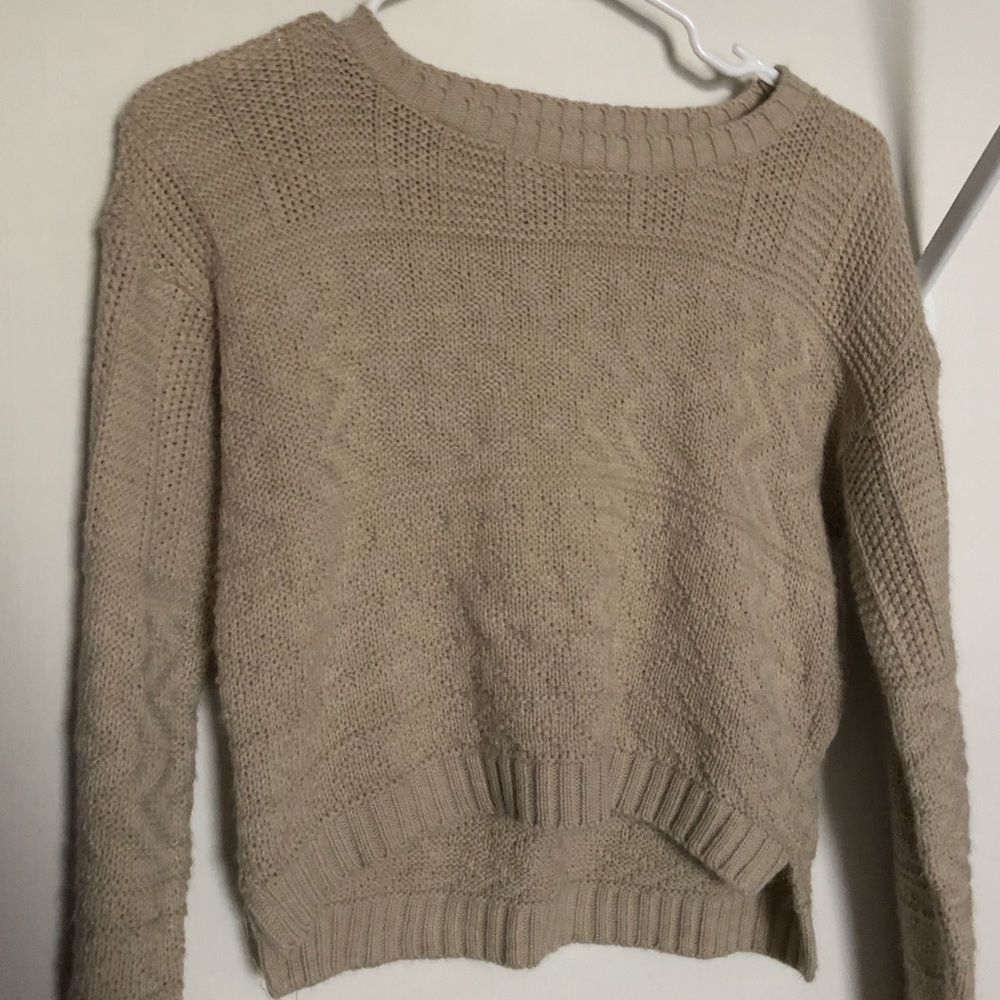 Tan cropped knit sweater